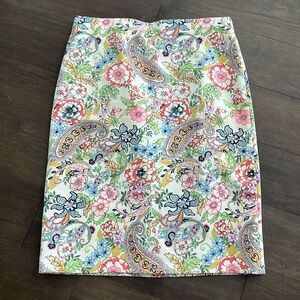 Philosophy Skirt Cream Paisley Floral Stretch Pencil Skirt Office Garden Party